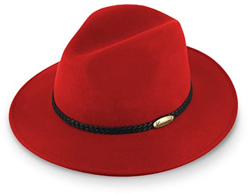 fiebig Casual Traveller Wollfilzhut | Crushable & Waterproof Rollhut mit geflochtener Lederbandgarnitur (58-L, Rot)