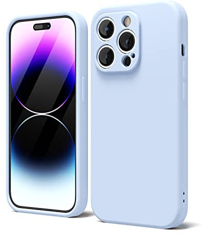oakxco for iPhone 14 Pro Max Phone Case Liquid Silicone, Cute Thin Slim Soft Rubber TPU Plain Smooth Gel Cover for Women Girl, Matte Solid Protective & Shockproof, Aqua Sky Baby Light Blue