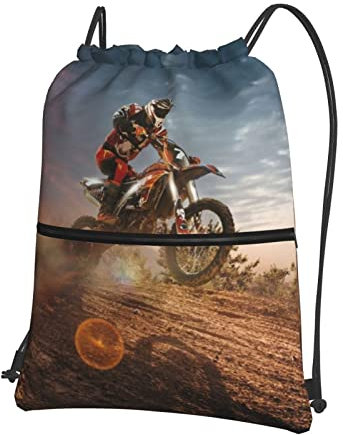 Motocross-Rucksack mit Reißverschluss, Kordelzug, 39 x 46 cm (L x H), gut für Reisen, Handgepäck, Camping, Schwarz, Einheitsgröße