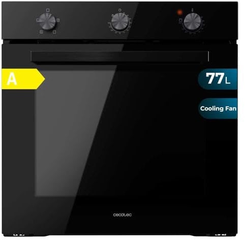 Cecotec Horno Integrable Convencional Bolero Hexa C136000 Glass Black Time A. 2800W, 77L, Bajo Consumo, Temporizador, 4 Funciones, Steam Assist, Steam EasyClean, Cooling Fan, Triple Glass, Luz