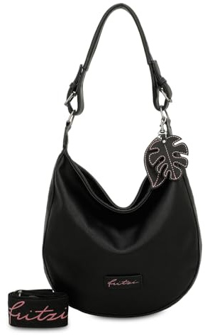 Fritzi Eco Hobo Bag Black Recyceltes Material Damen Schultertasche Recycling Lederimitat Alltag Reisen mit Reißverschluss verstellbarem Gurt 31 x 33 x 10 cm, Schwarz