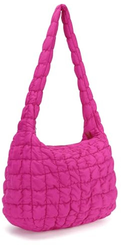 DKIIL NOIYB Tote Bag Trapuntato Puffy per Donne, Leggero Reticolo Trapuntato 45,7 cm Grande Capacità Cotone Imbottito Borsa A Tracolla 45 cm, A06-Rosa Rosso
