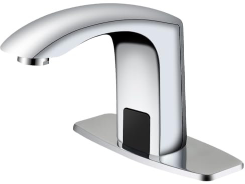 Grifo de baño sin contacto con sensor de movimiento automático, con placa de cubierta de agujero y mezclador de temperatura, lavabo manos libres activado por movimiento, grifo inteligente con sensor