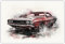 CanvasArts Watercolor Sketch Aquarell - Poster ohne Rahmen - Auto Artwork Modern Art Wandbild Wasserfarbe kompatibel zu Dodge Challenger (60 x 40 cm, Poster, Dodge)