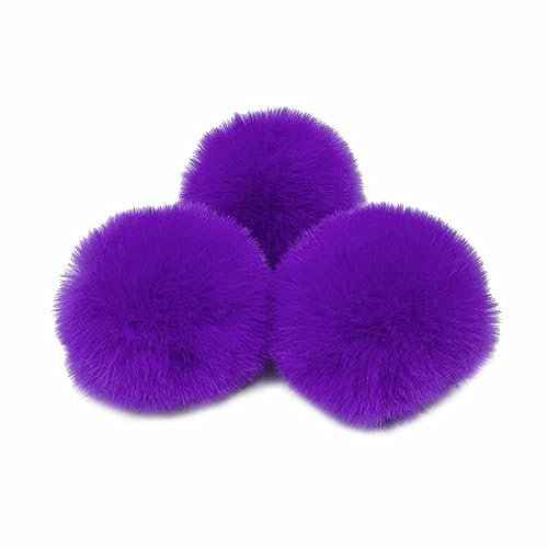 SHTGOI 10 Stück Pompons zum Basteln 6cm Faux Kaninchen Pelz Pompon Ball Hoch Elastische Plüsch Bälle Flauschiger Bommel Bunt Plüsch-Anhänger Zubehör für Lustige DIY Kreative Handwerk Violett