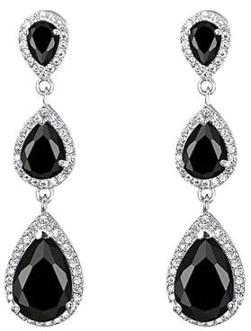 TOFBS Tropfen Ohrringe Zirkonia Kristall Schmuck Damen Hängend Elegant Luxuriös Glänzend Hochzeit Abend Accessoires Silber Schwarz