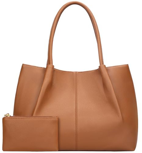 KKXIU Tragetasche für Damen, veganes Leder, Schultertasche, große Kapazität, Reisetasche, Orange / Braun, Large