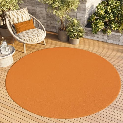 TAPISO Mono Rund Teppich Kurzflor Orange Indoor Outdoor 240 x 240 cm | UV-beständig Einfarbig Wohnzimmer Schlafzimmer Kinderzimmer Modern Design OEKO-TEX