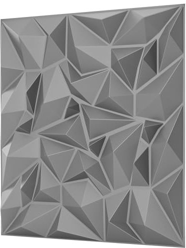 NOVECRAFTO Diamond Prestige Effect 3D Wall Panels - 6 Sheets Covering 1.5 sqm | 16.15 sqf Interior Cladding Set | 3D Tiles Diamond Prestige Design in Matt Silver-Grey - Each Panel Size 19.6 x 19.6