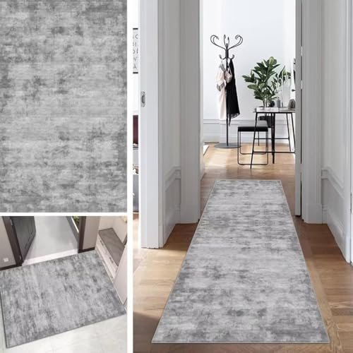 Mogetal Grau Läufer Teppich Lang Flur Läufer Abstrakte rutschfest Waschbar 60x100cm Modern Dauerhaft Flur Läuferteppich TeppichLäufer Küchen Korridor Polyester Anpassbar Meterware