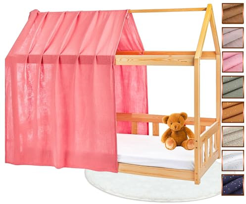 Lovely Hippo Hausbett Himmel - 100% Baumwolle - Betthimmel Hausbett aus Musselin - Bett Vorhang Kinderbett - Himmelbett Vorhänge 90x200cm (Puderrosa/Gold, 120 x 370 cm (1er Set))