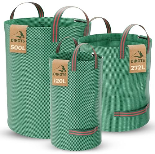 DIKOTS Combo pack of 3 (120L, 272L, 500L) Garden waste bags heavy duty - Industrial standard garden sacks ideal for collecting garden plant waste grass & leaves