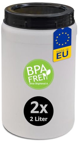 plasteo® 2 Stück x 2 Liter BPA-Frei Vorratsdosen Aufbewahrungsbox Schüttdosen & Frischhaltedosen Rund aus Kunststoff Plastik mit Deckel, Für Küche Futter Nudeln Reis Müsli Cornflakes Mehl