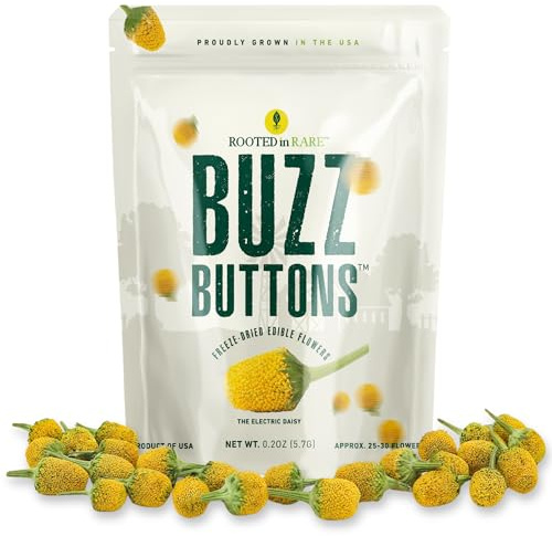 Buzz Buttons Essbare Blumen für Cocktails, Gewächst in den USA, Spilanthes, gefriergetrocknete, essbare Blumen für Getränke, Szechuan-Knöpfe, essbare getrocknete Blumen für Getränke, Garnierung