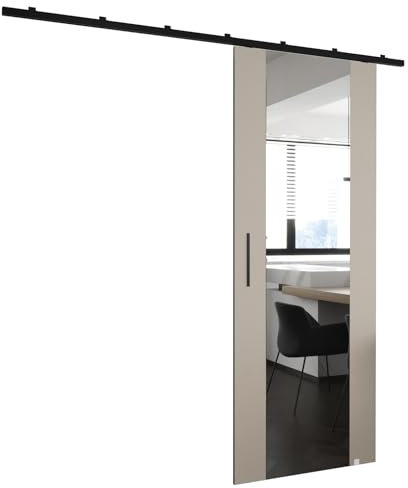 ABIKSMEBLE Zonda II Kit de Porte Coulissante avec Rail - Système de Porte Coulissante Intérieur Suspendu - Quincaillerie pour Portail - Fabriqué en Panneau Stratifié Solide - 204x90 cm - Cachemire
