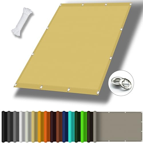 Sonnensegel Nach Maß mit ösen 1.7 x 2 m, Wasserdicht 98% UV Schutz Sonnensegel mit öSen Nach Maß inkl Befestigungsseile für Garten Terrasse, Creme Farben
