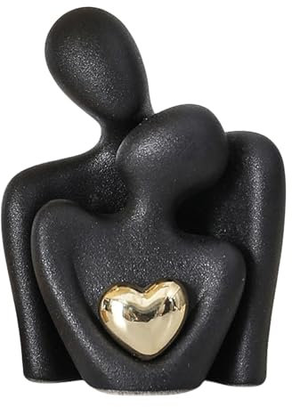 Lesunbak Keramik Paar Skulptur Dekoration, Romantische Paar Deko, Herz Deko Figuren Für Wohnzimmer, für Figuren Für Keramik Figur für Deko,Hochzeits Figur Brautpaar (Schwarz)