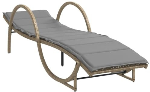 vidaXL Sonnenliege mit Auflage, Gartenliege mit Stahlrahmen, Liegestuhl für Außenbereich, Relaxliege Gartenmöbel, Modern, Beige Poly Rattan