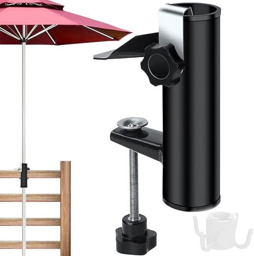 Anyingkai Abrazadera para Sombrilla,Soporte Sombrilla para Barandilla,Soporte de Sombrilla para Balcones,Abrazadera para Sombrilla De Playa,Soporte Parasol Balcon (Negro)