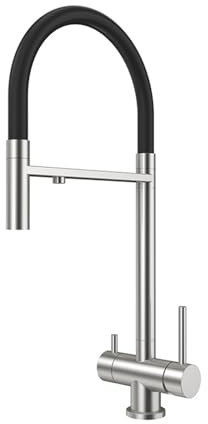 XJTNLB 3 Way Brushed Kitchen Mixer Tap with Water Filter, Pull Out Spray, Dual Lever and Flexible Spout, 3 in 1 Kitchen Sink Tap
