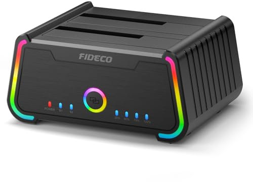 FIDECO Station d'accueil pour Disque Dur, USB 3.0 HDD Docking Station avec lumières RVB, pour Disque Dur SATA HDD SSD 2,5 et 3,5, Prend en Charge Clone Hors Ligne et UASP
