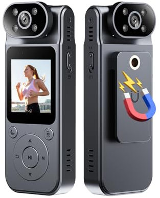 Camnoon 1080P-Körperkamera mit Audio und Video, 180° drehbares Objektiv, Infrarot-Nachtsicht Videokamera mit magnetischem Rückclip, 1400mAh Akku für Strafverfolgung, Lieferung, Sport, Reisen