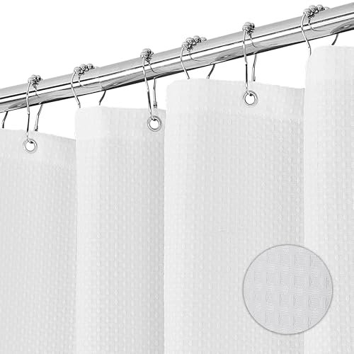 Cortina de Ducha Poliéster Cortina de Baño con 12 Ganchos Lavable a Máquina Impermeable para Bañera 180 x 180 cm Gofre Blanco