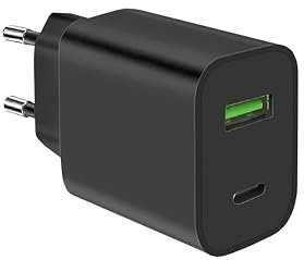 2 Pack USB C Plug Fast Charger, 20W 2-Port USB C Fast Charging Adapter per iPhone 16 15 14 13 12 11 Pro Max SE XS XR 8 Plus SE, iPad, Samsung Galaxy (Nero-1)