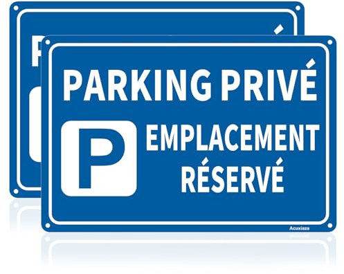 Acuxiaza 2 Pièces Panneau Parking Privé Emplacement Réservé 30x20 cm Aluminium Panneau Parking Réservé Métal Réfléchissant Panneau Parking Privé Imperméable et Résistant aux UV, Intérieur/Extérieur