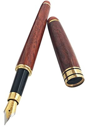 JEWEDECO Red Sandalwood Fountain Pen Ink Cartridges Elegant Wooden Writing Instrument for Office School