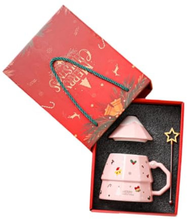 MagiDeal Christmas Ceramic Mug Coffee Mug with Lid Lovely Milk Mug Drinkware Large Capacity Tea Cup Cute Xmas Mug Christmas Tree Mug, Pink