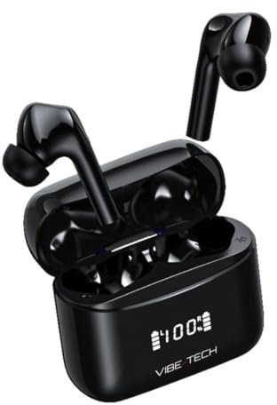 VIBE-TECH Wireless Earbuds – Bluetooth 5.4+EDR, ANC Noise Cancelling, Hi-Fi Stereo, Smart Touch, 42H Battery Life, LED Display, IPX7 Waterproof, Type-C Fast Charging – Black