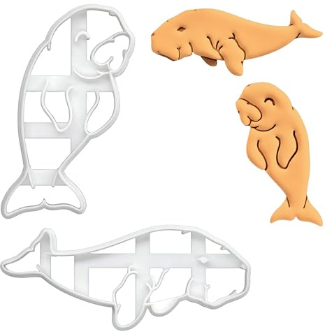 BAKERLOGY Sat von 2 Dugong Ausstechformen - Gabelschwanzseekuh Ausstecher, Seeschwein Plätzchenausstecher, Gabelschwanzseekühe Keksausstecher, Ideal für Fondant, Keksteig, Ton
