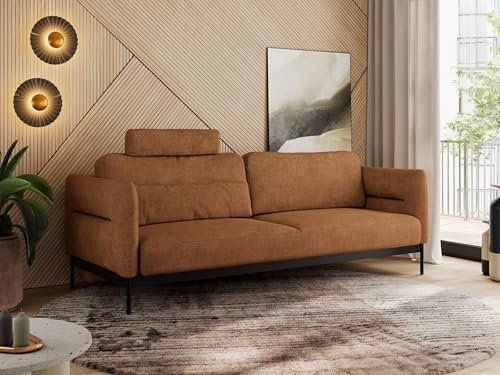 MKS MEBLE 3 Sitzer Sofa mit Schlaffunktion Schlafsofa mit Metallgestell Couch mit Schlaffunktion Bettsofa mit Großer Liegefläche von 200 L × 140 B - Orange Strukture - Salento