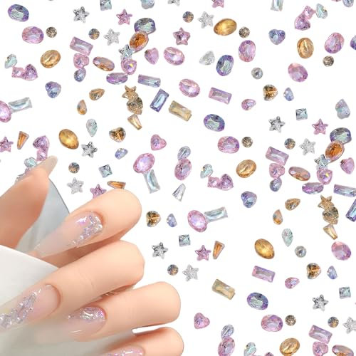 Nail Rhinestones,50PCS Mixed Love Heart Star Nail Gems,Pointed Back Geomatric Nail Art Decorations for Women Girls Manicure Design DIY Crafts (Mixed B)