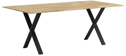 WOODLIVE DESIGN BY NATURE Arto Massivholztisch in Wildeiche, massiver Esstisch, rustikaler Esszimmertisch mit schwarzen Gestell in X-Form, Größe:220 x 100 cm