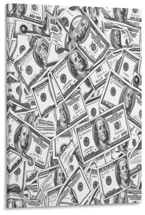 TGWHHPXUL 100 Dollar-Scheine Wandbild Leinwand Gemälde Wanddekoration Wandposter Leinwanddrucke Kunstwerk Für Bad Schlafzimmer Wanddekoration 20x30inch(50x75cm)