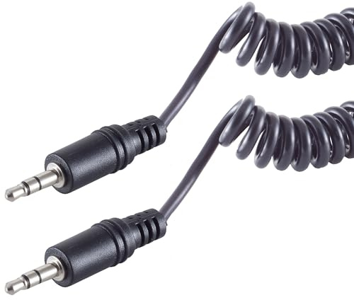 1aTTack.de 1 cavo jack stereo a spirale da 2,5 m, nero, 3,5 mm, robusta connessione audio, connettori placcati in nichel, ideale per studio, HiFi e strumenti