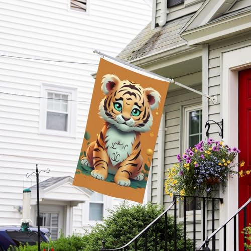 Flagge für den Außenbereich, 90 x 150 cm, strapazierfähig, für drinnen und draußen, Allwetter-Gartenflagge, Jahr des Tigers, lustige Tiger-Willkommensflagge, doppelseitige Hausflagge mit Messingösen