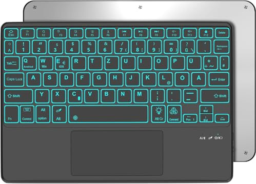 Occtingkind Bluetooth Tastatur mit Touchpad und RGB-Beleuchtung für 10+ Zoll Tablets, Deutsches QWERTZ Layout, Bluetooth 5.0, Kabellos, Kompatibel mit iPad Android Samsung, Schwarz