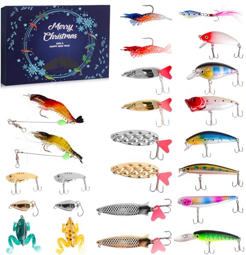 Bubuny Angeln Adventskalender 2026 Männer 24 Tage Weihnachtskalender Angelköder Set mit Zubehör, Fishing Adventskalender 2026 für Angler Jugendliche Erwachsene Überraschung Geschenk