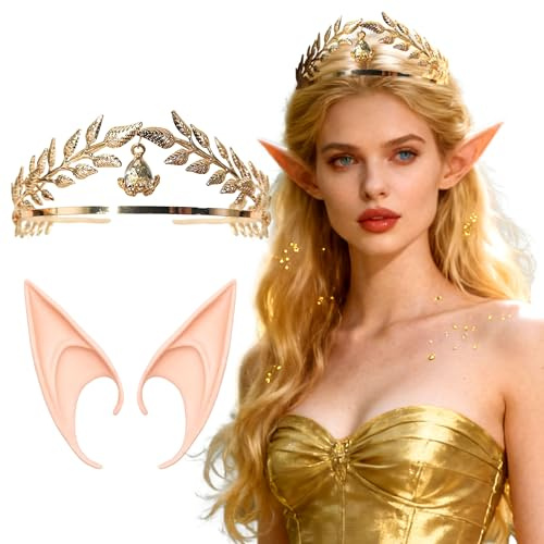 JeVenis Costume d'elfe de la Renaissance, gants en dentelle, coiffe de la Renaissance, couronne de fée, serre-tête, oreilles d'elfe, renaissance, Halloween, mariage, fête prénuptiale