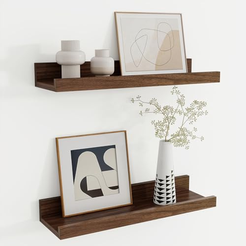 Feihorrm Étagère Murale en Bois de 40 cm, étagère Murale en Noyer avec Tablette pour Cadres et Livres, Lot de 2, étagère Flottante en MDF pour Cuisine, Salon, Chambre et Bureau