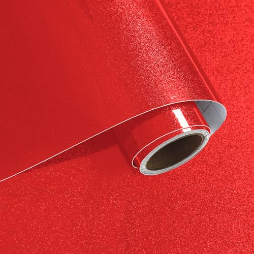 VaryPaper Papier Peint Autocollant Rouge Brillant 40cmx200cm Papier Adhésif Décoratif Irisé à Paillettes Film Adhesif pour Meuble Revetement Plan de Travail Cuisine Armoires Stickers Porte Placard
