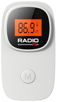 Mini radio FM portátil, radio personal estéreo de bolsillo ABS y temporizador de sueño con conector de auriculares de 3.5 mm y pantalla LCD retroiluminada para viajes, deportes (blanco)