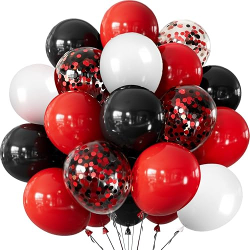 Luftballons Rot Schwarze Weiß, 60 Stück Rote Schwarze Latex Luftballons | Rot Weiss Schwarze Konfetti Helium Ballon, Luftballons Für Geburtstag Hochzeit Verlobung Stranger Pokerkarten Party Deko