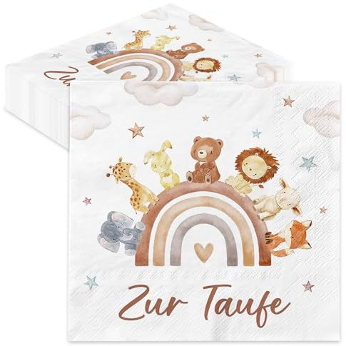 40 Stück Servietten Taufe, Taufe Deko Junge Mädchen Geschenk, Taufdeko Regenbogen, Taufgeschenk