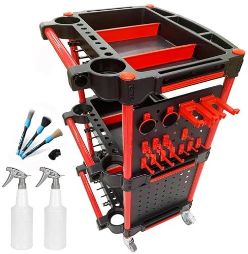Utility Cart,Auto Detailing Tool Cart with 2 Tool Hanging Board | 3-Tier Utility Rolling Cart Tool Storage,Car Cleaning Storage for Garage DIY Home Studio Projects,Storing Your Tools