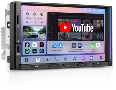 ATOTOZONE S8 Gen4 7 Pouces Autoradio Android 2DIN, 4G LTE intégrée | CarPlay et Android Auto sans fil, Radio QLED à écran tactile, éclairage d'ambiance, DSP, GPS Navigation, Entrée/sortie HDMI