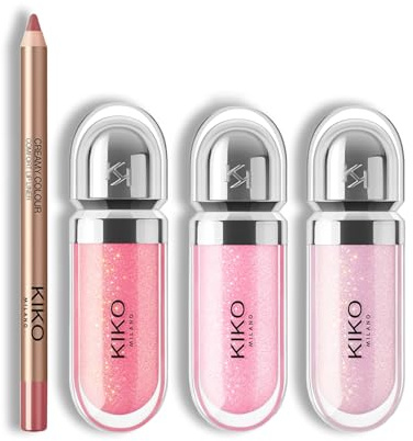 KIKO Milano Lip Glow Sets | Creamy Comfort Lip Liner 05 & 3D Hydra Lipgloss Trio 05, 26 & 27 | The Perfect Lip Set for Defined & Glossy Lips